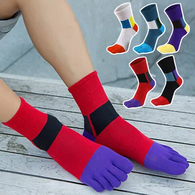 5/3 Pairs Mens Cotton Five Finger Toe Socks Autumn Winter Casual Soft Breathable • £4.50