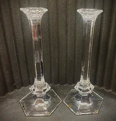 Vintage CLEAR Val St. Lambert M Crystal Candle Stick Holders Signed 11.25  - 8.4 • $110