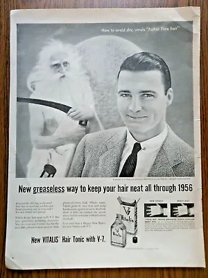 1956 Vitalis Hair Tonic With V-7 Ad Father Time Hair Sportscater Bud Palmer • $3