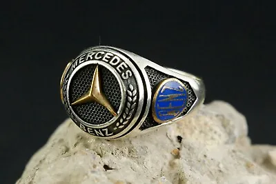 925 STERLING SILVER MEN'S JEWELRY CAR LOGO MERCEDES MENS RING Handmade New 9 • $30.40