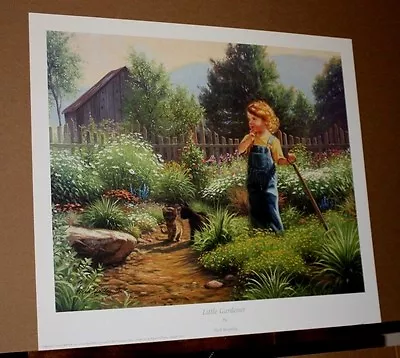 Little Gardener Mark Keathley Girl Kitten Flowers Barn Farm SOLD OUT Garden S/N • $150