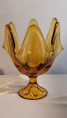 VTG 1960s Viking Amber Gold Glass Handkerchief Pedal Swung Vase Pedestal  MCM  • $26.50