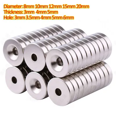 N35 Magnets With Hole Rare Earth Round Craft Magnet Dia 8mm-20mm Thick 3mm-5mm • $68.70