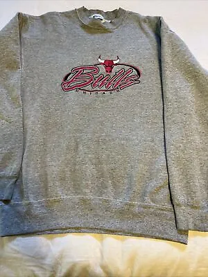 Vtg  CHICAGO BULLS Gray Sweatshirt PRO PLAYER Unisex L 90s Pink Embroidery USA • $30