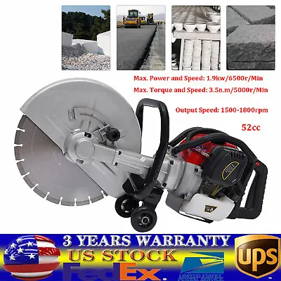 Gas Concrete Cut Off Saw 2-Stroke 52cc Cement Masonry Wet Dry Saw Cutter+Blade • $242.25