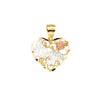 14K Tri Color Gold 'I Love You' Heart Charm Pendant For Necklace Or Chain • $95