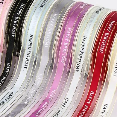 Shimmering Chiffon &  Satin Ribbon 25mm  Happy Birthday  3Y Gift Wrapping Cakes • £2.79