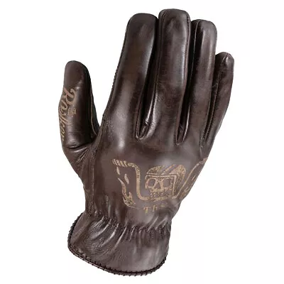 Rokker Tattoo Motorcycle Motorbike Leather Gloves Ape Brown • £69