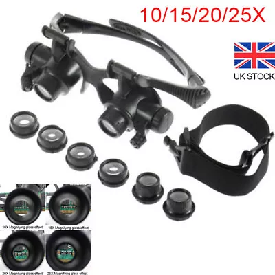 LED Illuminated Double Eye Magnifying Glasses Headband Lens Jeweler Watch Repair • £11.19