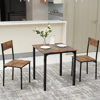 £95.99 • Buy 3 Pcs Compact Dining Table 2 Chairs Set Wooden Metal Legs Kitchen Breakfast Bar