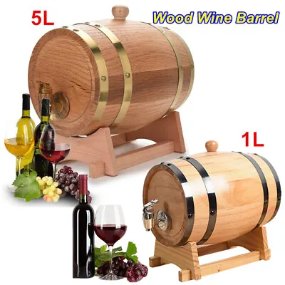 Wood Timber Wine Barrel Whiskey Rum Dispenser Home-Brewed Storage Barrel • £22.88