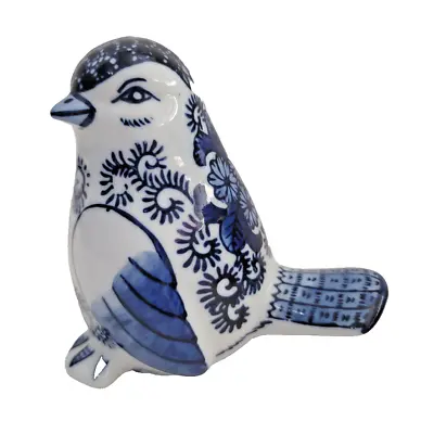 Vintage Floral Porcelain Bird Figurine Blue And White Hand Decorated Christmas • $14.97