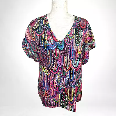 Tribal Print T-Shirt V-Neck Women's UK Size XL (14) • $13.26