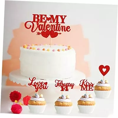 25 Pack Be My Valentine Cupcake Toppers Kiss Me Cupcake Picks Red Valentine-2 • $14.91