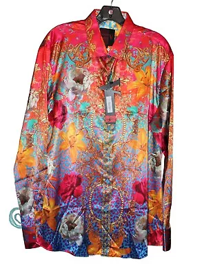 Men's Vassari Long Sleeve Button Up Orange Baroque Zebra Designer Shirt SZ L • $36.95