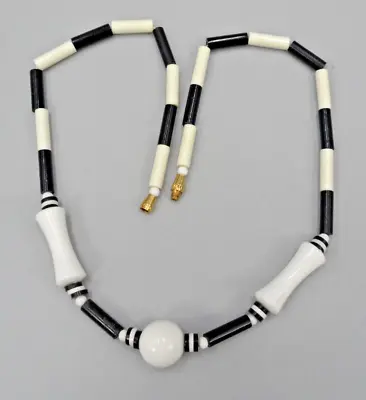 Art Deco Choker Necklace Black And White Plastic Beads Op Pop Art Stripes Vtg • $7
