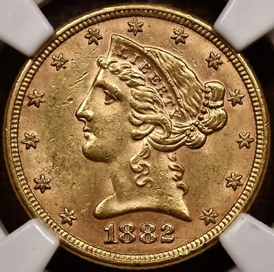 1882 Gold $5 Half Eagle NGC MS61 Lovely Orig Coin Ex. BrandDavidKahnRareCoins • $598