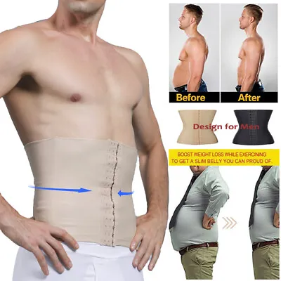 Men Slimming Corset Girdle Body Shaper Tummy Waist Trainer Wrap Fat Burner Belt • £7.99