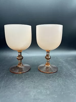 Carlo Moretti Murano Pink White Cased Glass Wine Goblets Set Of 2 • $89.95