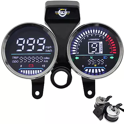 Universal LED Motorcycle Digital Tachometer +Odometer Speedometer Gauge Bracket • $69.90