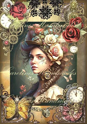 Beautiful Steampunk Lady Reproduction Cotton Fabric Quilt Block Multi-size • $12.50