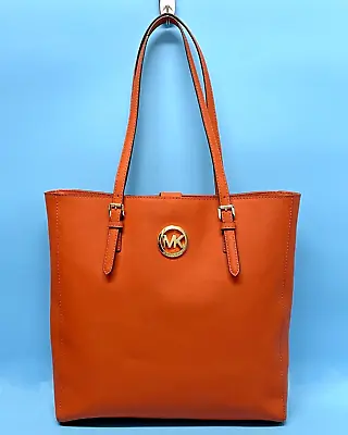 MICHAEL KORS Orange Tote Handbag Coated Canvas Leather Buckles *EUC* SO PRETTY!! • $68
