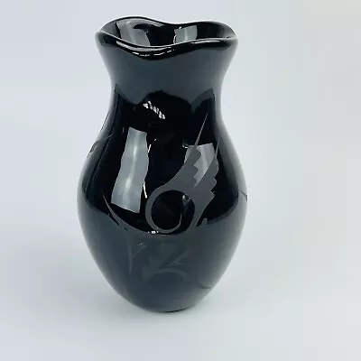 Vintage Black Pottery Vase Signed “DOKI Navajo” 6.5” Tall • $39.99