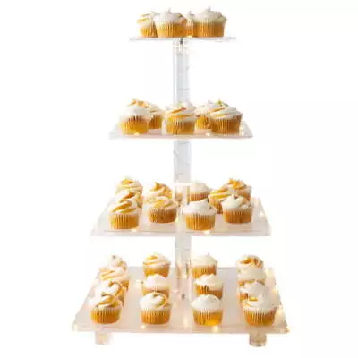 4-Tier Square Cupcake Stand Cake Dessert Party Display Tower With LED Lights • $29.39