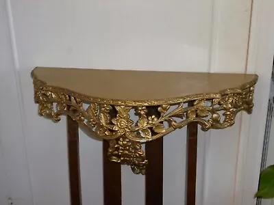 Beautiful Vintage PEERART Wall Mounted Wood & Metal Gold Half Moon Table • £49.99