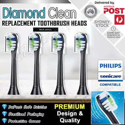 $14.90 • Buy 4x DIAMOND CLEAN Philips Sonicare Toothbrush Compatible Brush Heads + Covers BLK