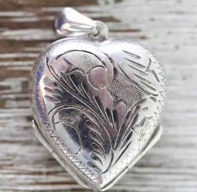 Vintage Heart 4 Picture Locket Etched Sterling Silver Pendant 925 Retro Love • $78.40