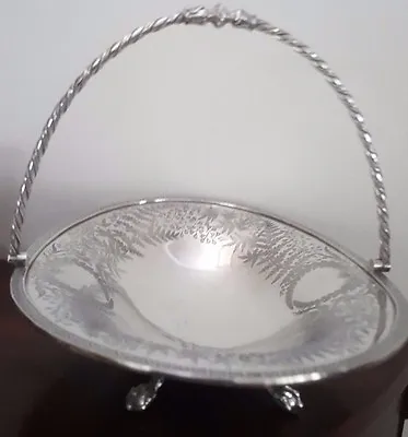 Antique Mid-Victorian James Dixon & Sons Chased Cake Swing Basket - Fern Pattern • $195