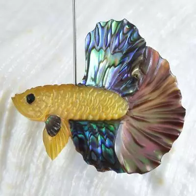 Siamese Fighting Fish Betta Iridescent Multicolor Shell Carving 3.18g Drilled • $39.95