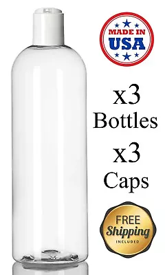 $8.95 • Buy 16 Oz. Cosmo Round PET Plastic Bottles Empty With White Disc Cap Bulk Lot