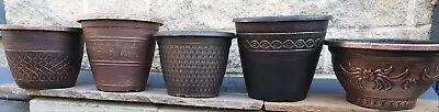 £0.99 • Buy 5 XL COPPER Barrel Plant Pot Outdoor Garden Flower Round Plastic Planter Patio