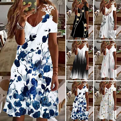 Womens Plus Size Holiday Boho Dress Ladies Summer Beach Long Maxi Dress Sundress • £8.99