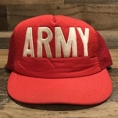 Vintage Army Hat Snapback Trucker Cap 80s Men’s Red White Military - READ • $22.99