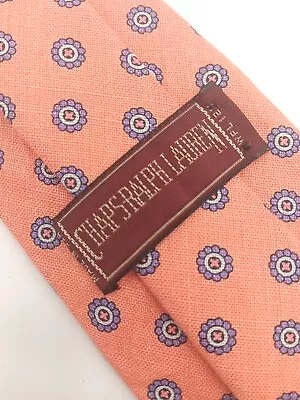 🇺🇸 VTG Chaps Ralph Lauren Linen Tie 53x3.25 Peach Floral • $16.99