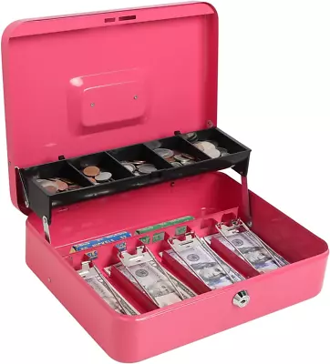 Cash Box With Money Tray And Key Lock  Large Money Box 5 Compartments For Cion • $31.95