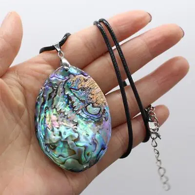 Colorful Abalone Shell Pendant Necklace Natural Double Side Charms Leather • $9.95