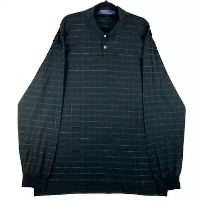 Vintage Polo Ralph Lauren 90's Black Checkered Long Sleeve Stretch Polo Shirt Si • $25