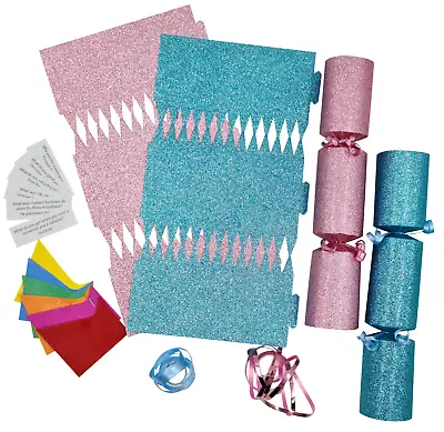 12 Make Your Own Christmas Cracker Kit Crackers Hats BLUE & PINK  • £8.99