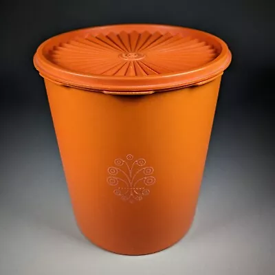 Tupperware Canister Harvest Orange 805-5 • Sunburst Lid 806-14 • 8.5 X7.5  • VTG • $13