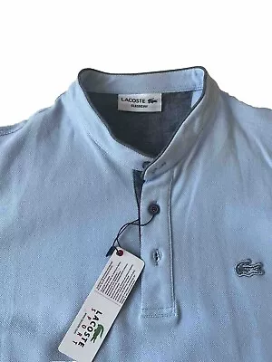 Brand New LACOSTE SPORT Mens Collarless Polo T-Shirt Light Blue Large • £29.99