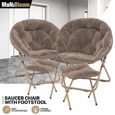 2-Piece Folding Saucer Moon Chair Home Soft Faux Fur Oversized Chair W/Footrest • $131.99