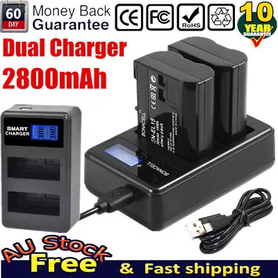 2x 2800mAh EN-EL15 Battery & Dual Charger For Nikon D7000 D7100 D7200 D750 D800 • $36.99