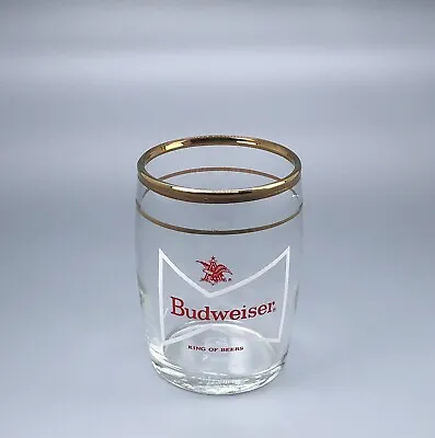 Budweiser Beer Barrel Glass / Vtg Barware Advertising / Man Cave Home Bar Decor • $16.95