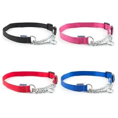 Ancol Half Check Choke Nylon Chain Dog Puppy Collar Lead Red Blue Black Pink  • £7.65