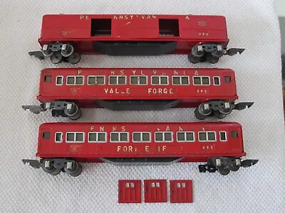 Vintage LOT Of 3 Red Tin Passenger & REA Car O Gauge PRR Pennsylvania Railroad • $119.95
