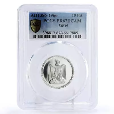 $99.09 • Buy Egypt 10 Piastres State Coinage Coat Of Arms Eagle PR67 PCGS Silver Coin 1966